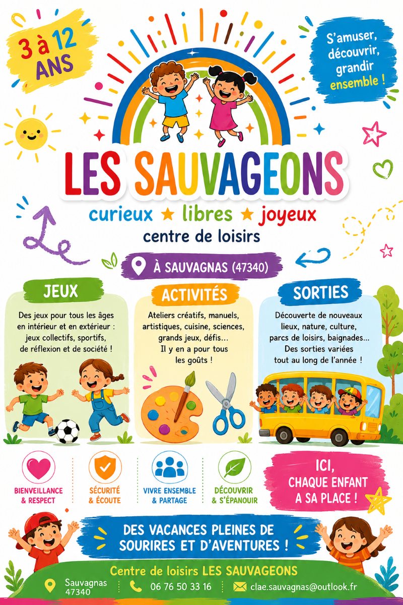 centre de loisirs Les Sauvageons Sauvagnas enfants activités vacances