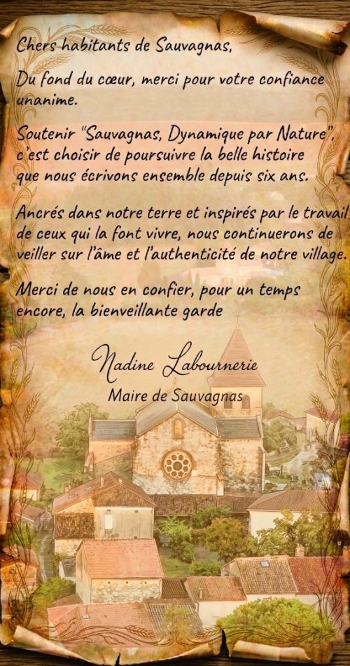 Sauvagnas - Remerciements - Mars 2026